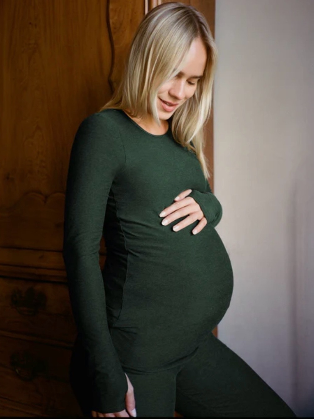 Beyond Yoga Dark Spruce Heather Green Count On Me Maternity Pullover Size Small